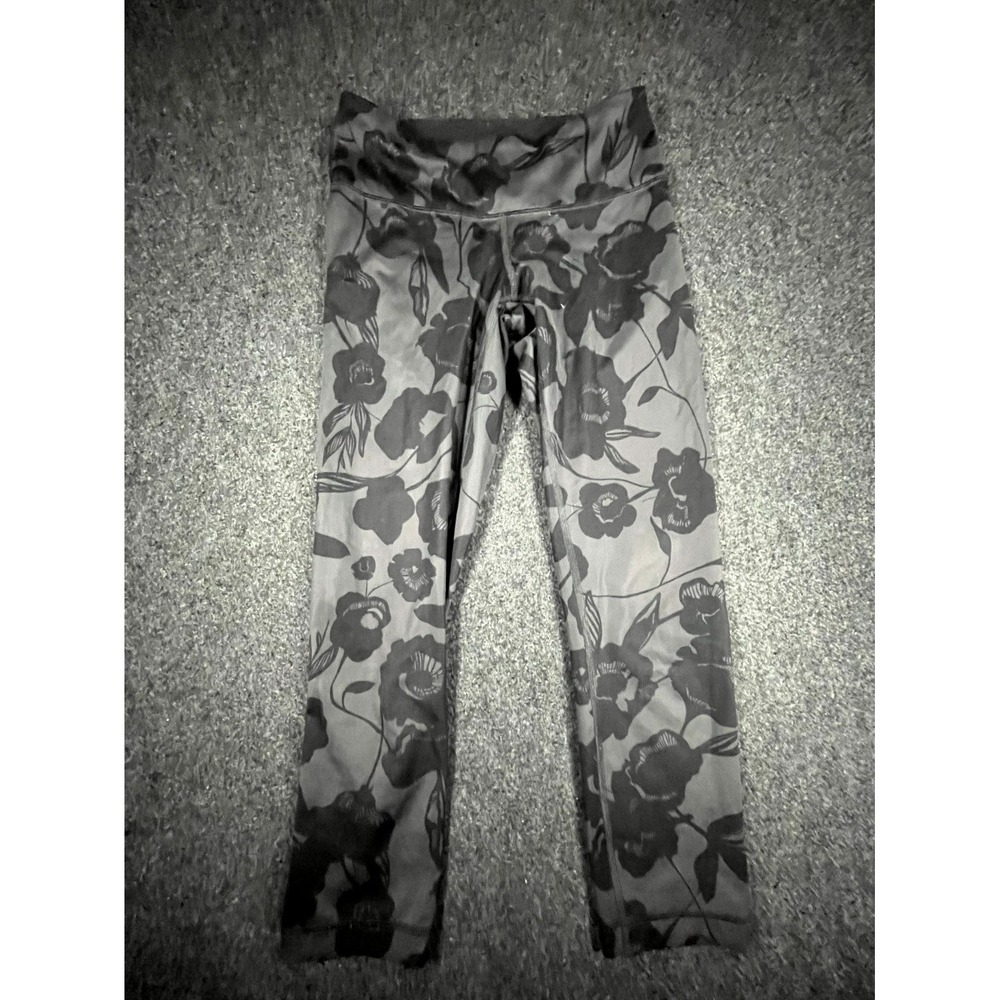 Lululemon Cropped Legging Women 4 Black Floral Print High Waist Performance Yoga